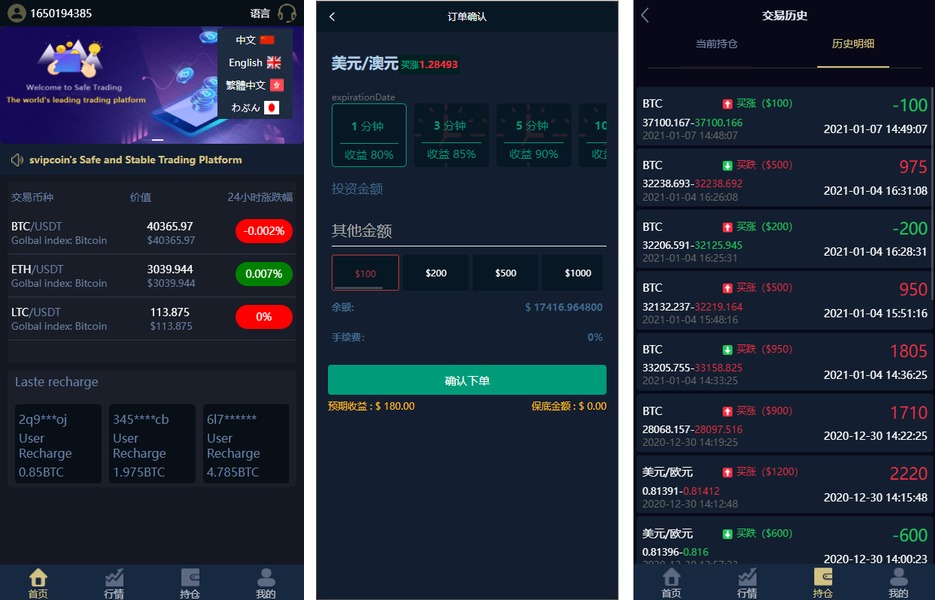 【理财源码】海外版微盘外汇系统/多语言投资系统/USDT充值